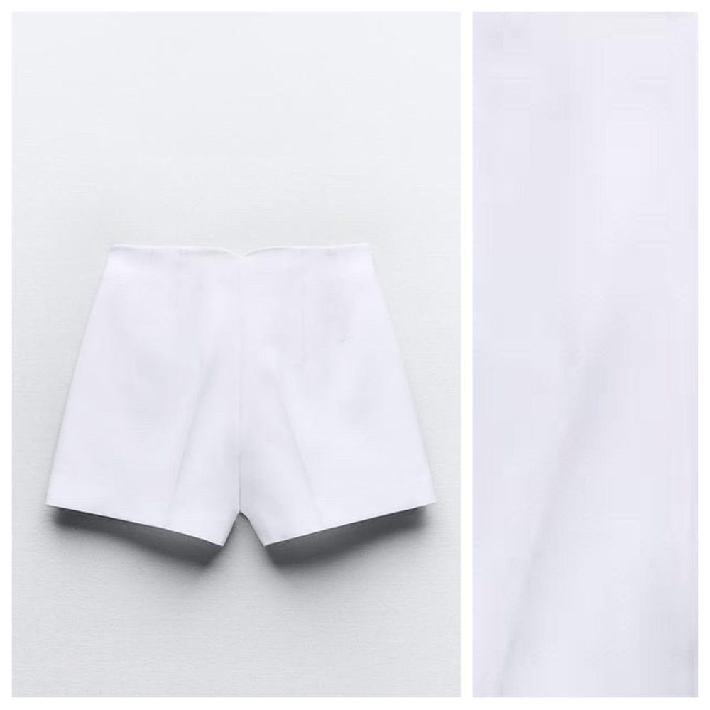 NWT. Zara White Cotton Blend High-Waisted Bermuda Shorts. Size M, L. - Picture 5 of 10